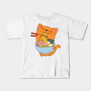 Cat Eating Spaghetti Kids T-Shirt